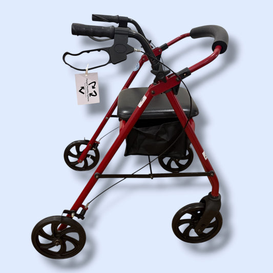 Red Four Wheeled Walker (Small-Medium) - Pre Owned