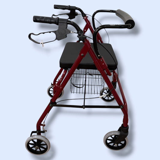 Maroon Four Wheeled Walker (Standard Size) - As New